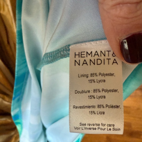 Hemant & Nandita Vida Blue Green Long Maxi Dress Kaftan $585 size Large - Picture 11 of 12